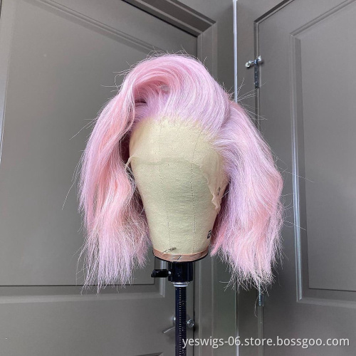 Cheap Straight Bob Human Hair Swiss HD Lace Front Bob Wigs1b/613 Blonde Pink Gray Hot Pink Neon Purple Hair Ombre Color Short